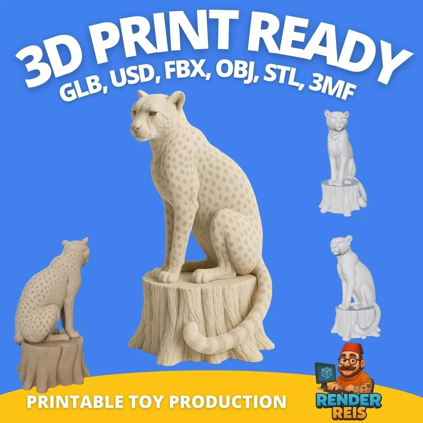 Leopard Statue on Tree Stump 3D print model