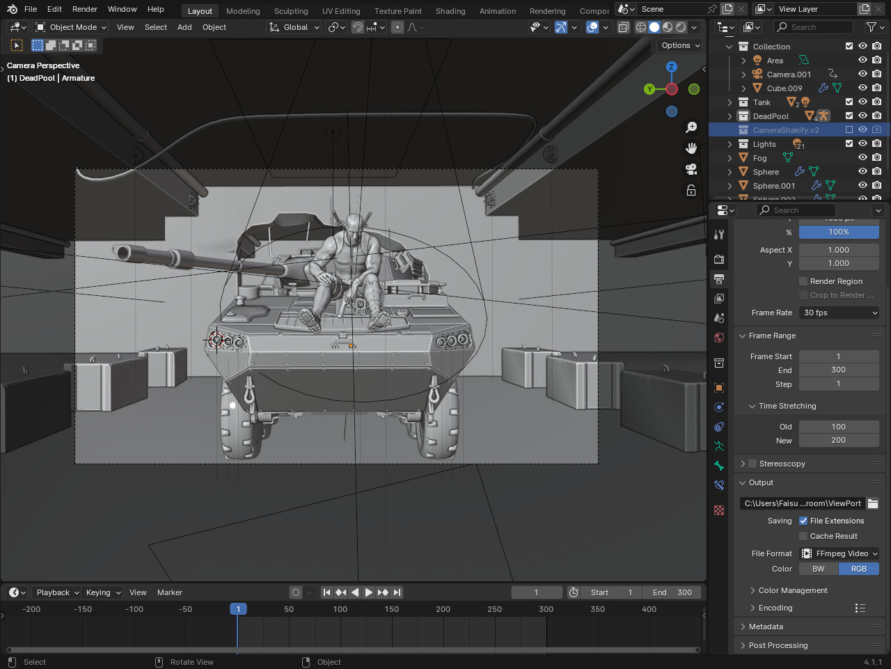 Deadpool On a Tank Epic Blender Animation 3D model_3