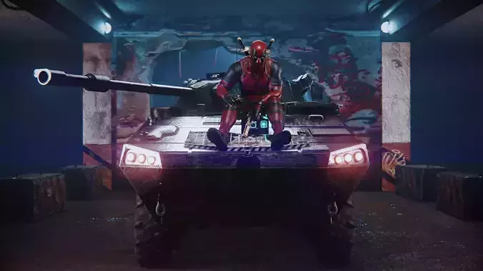 Deadpool On a Tank  Epic Blender Animation 3D model