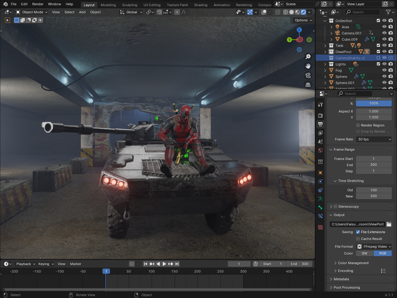 Deadpool On a Tank Epic Blender Animation 3D model_2