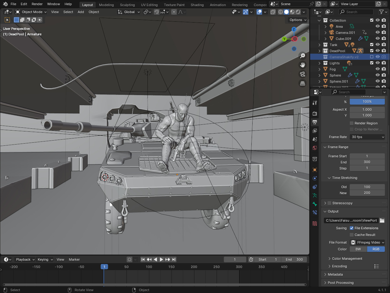 Deadpool On a Tank Epic Blender Animation 3D model_4