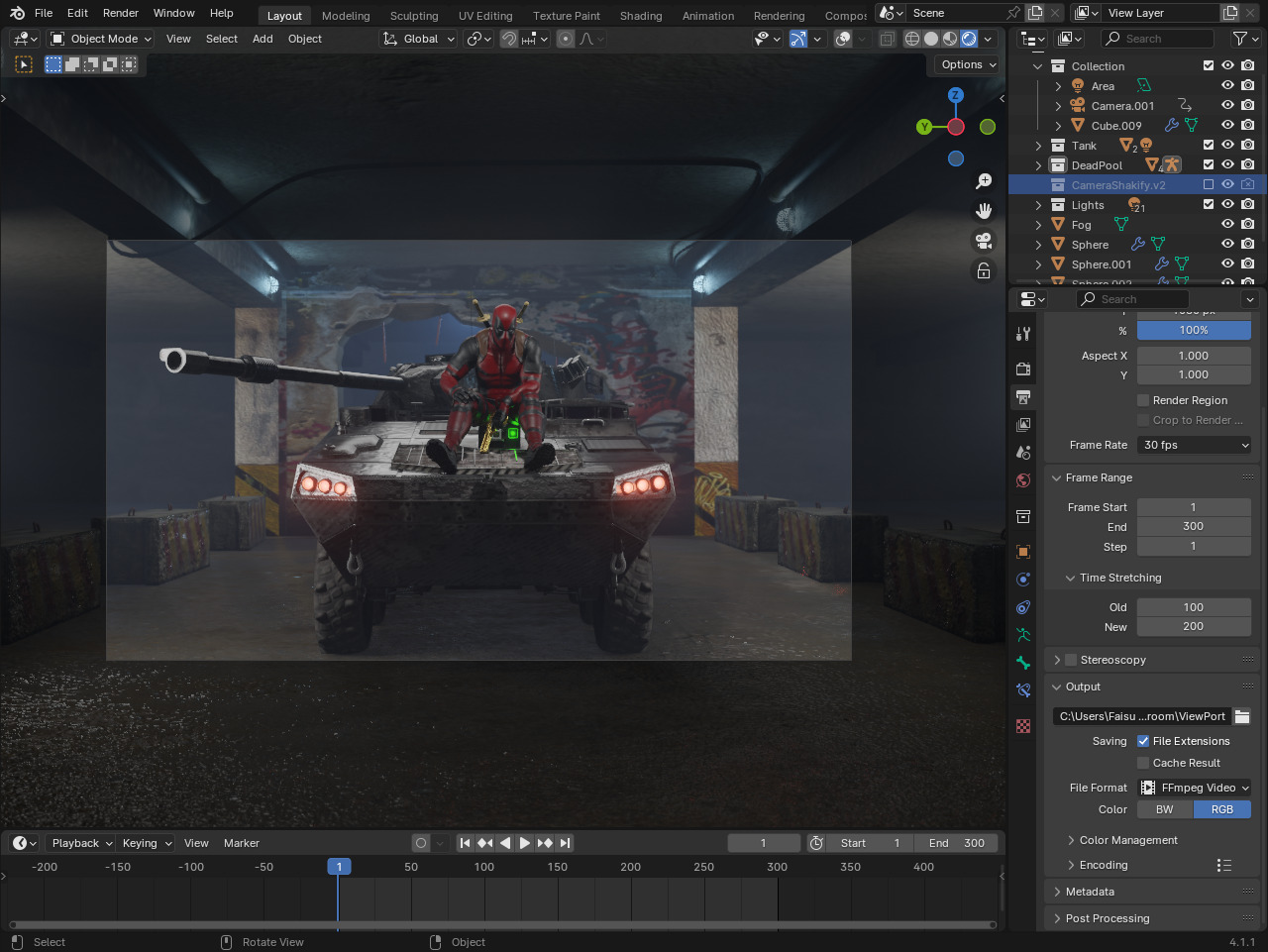 Deadpool On a Tank Epic Blender Animation 3D model_1