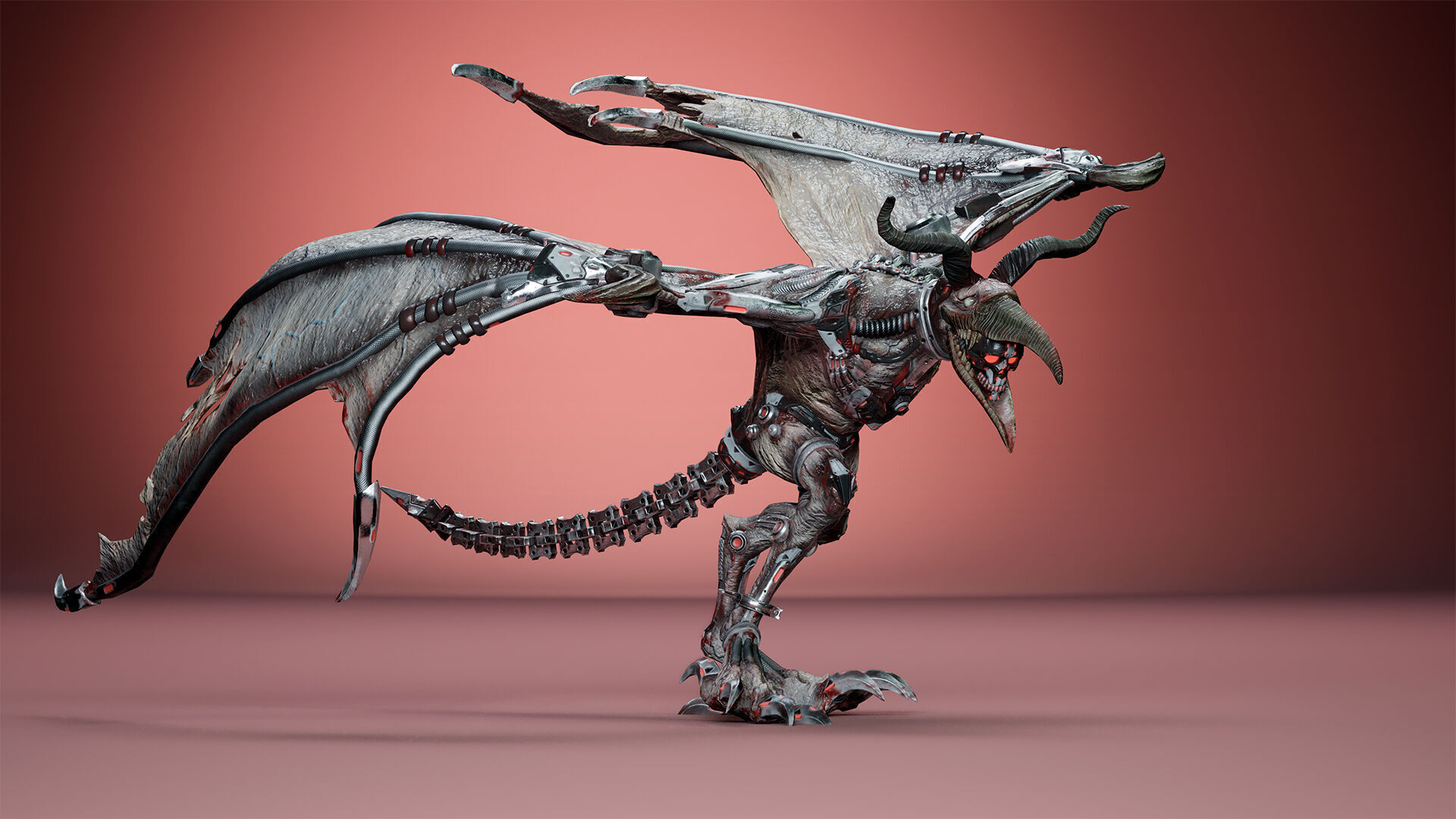 Cyborg Gargoyle Low-poly 3D model_10