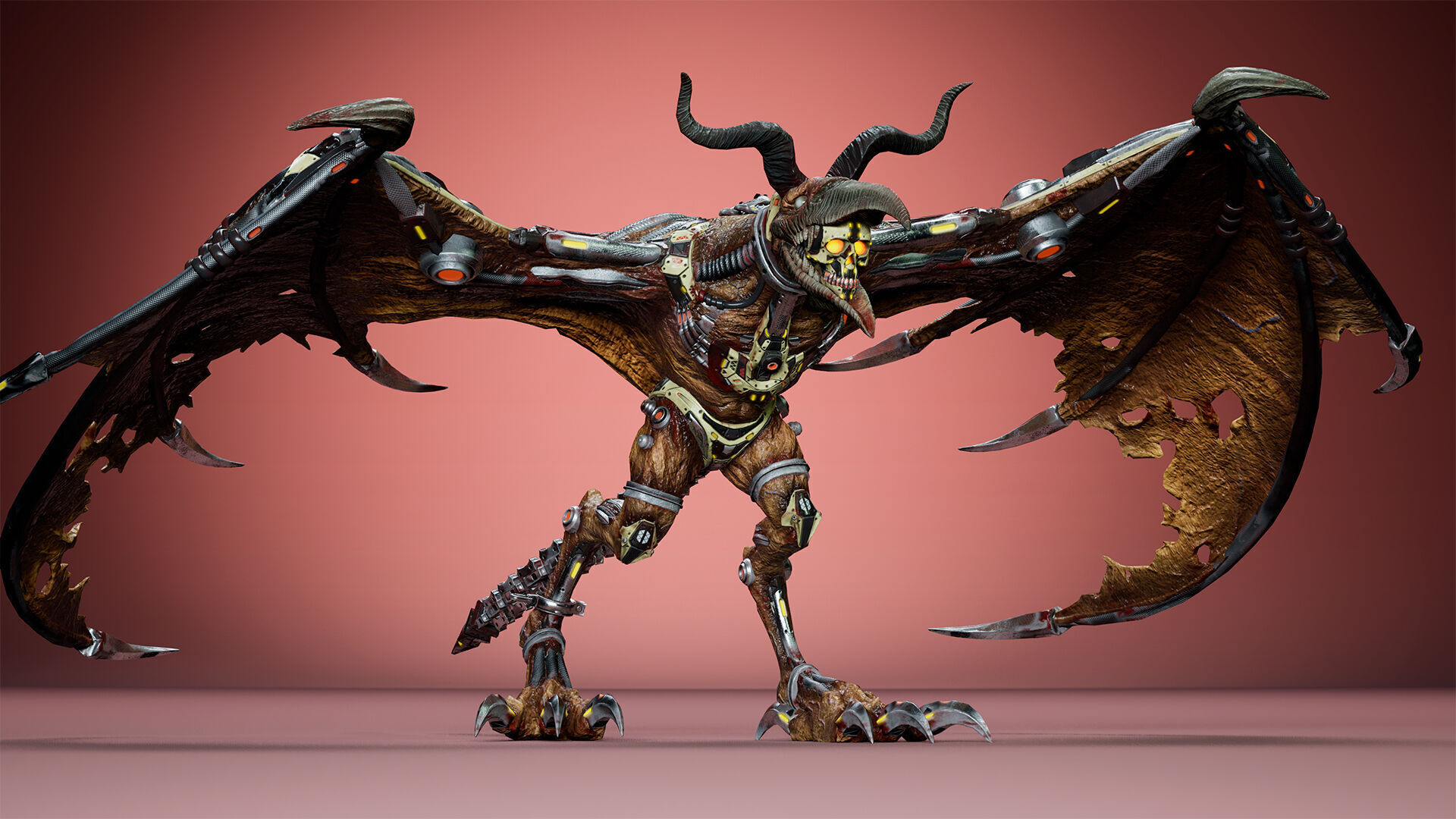 Cyborg Gargoyle Low-poly 3D model_16