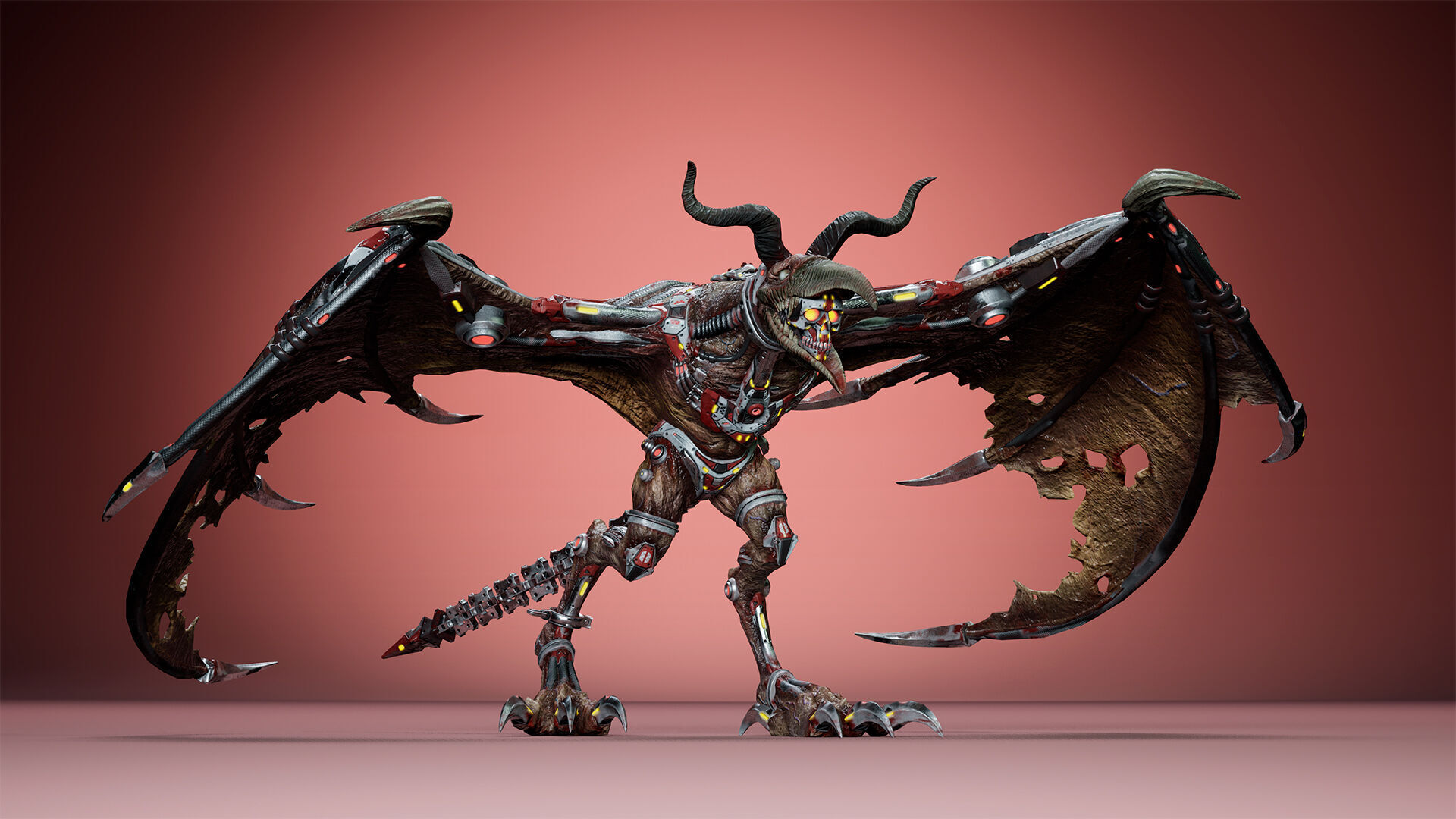Cyborg Gargoyle Low-poly 3D model_13