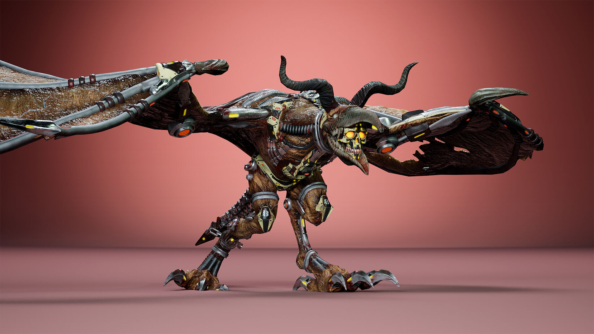 Cyborg Gargoyle Low-poly 3D model_17
