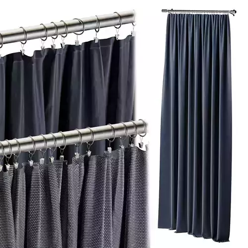 Patterned and plain rod bule curtains Blue fitting room 02