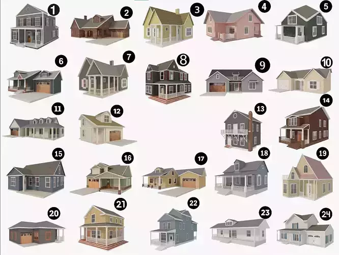 24 Low Poly House Models Exterior Only Low-poly 3D model