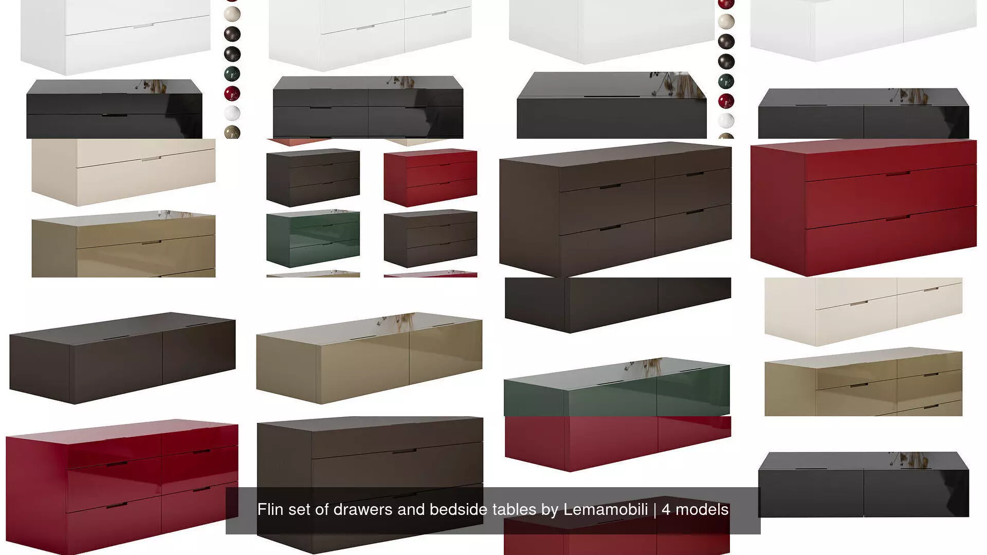 Flin set of drawers and bedside tables by Lemamobili 3D Model Collection_0