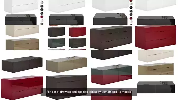 Flin set of drawers and bedside tables by Lemamobili