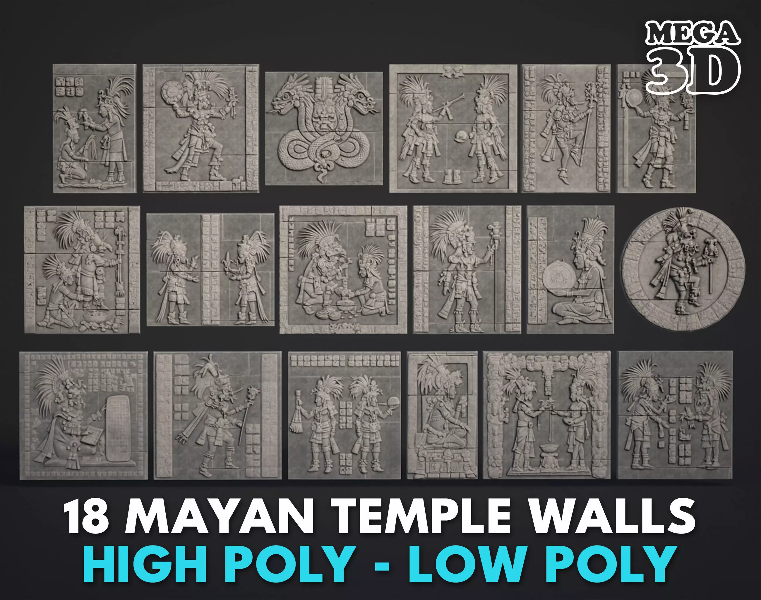 18 Mayan Temple Walls - 250510 Low-poly 3D model