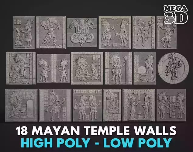 18 Mayan Temple Walls - 250510 Low-poly 3D model