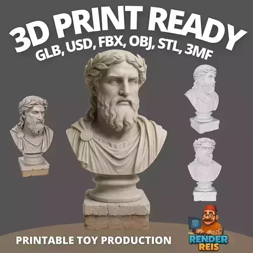 Ancient God Bust  Artistic Statue Model with Pedestal 3D print model