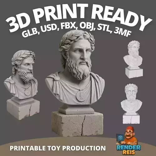 Ancient God Bust Artistic Statue Model with Pedestal2