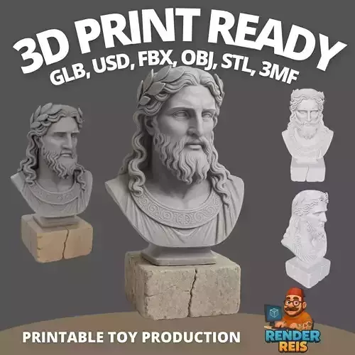 Ancient God Bust  Artistic Statue Model with Pedestal