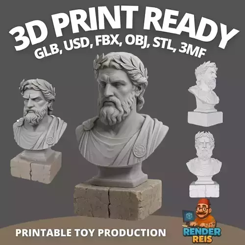 Ancient God Bust  Artistic Statue Model with Pedestal 4