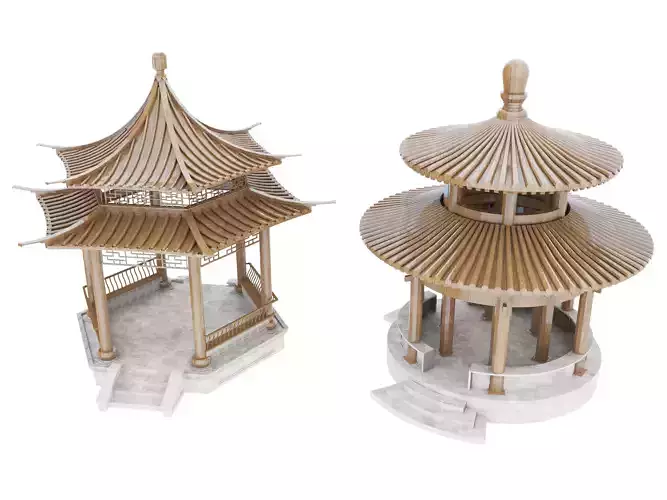 Chinese architecture Low-poly 3D model