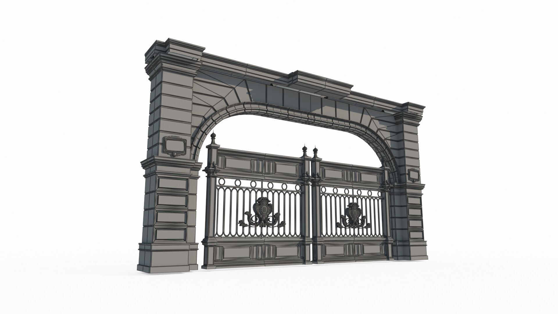 Classical architecture gate iron gate 3D model_5