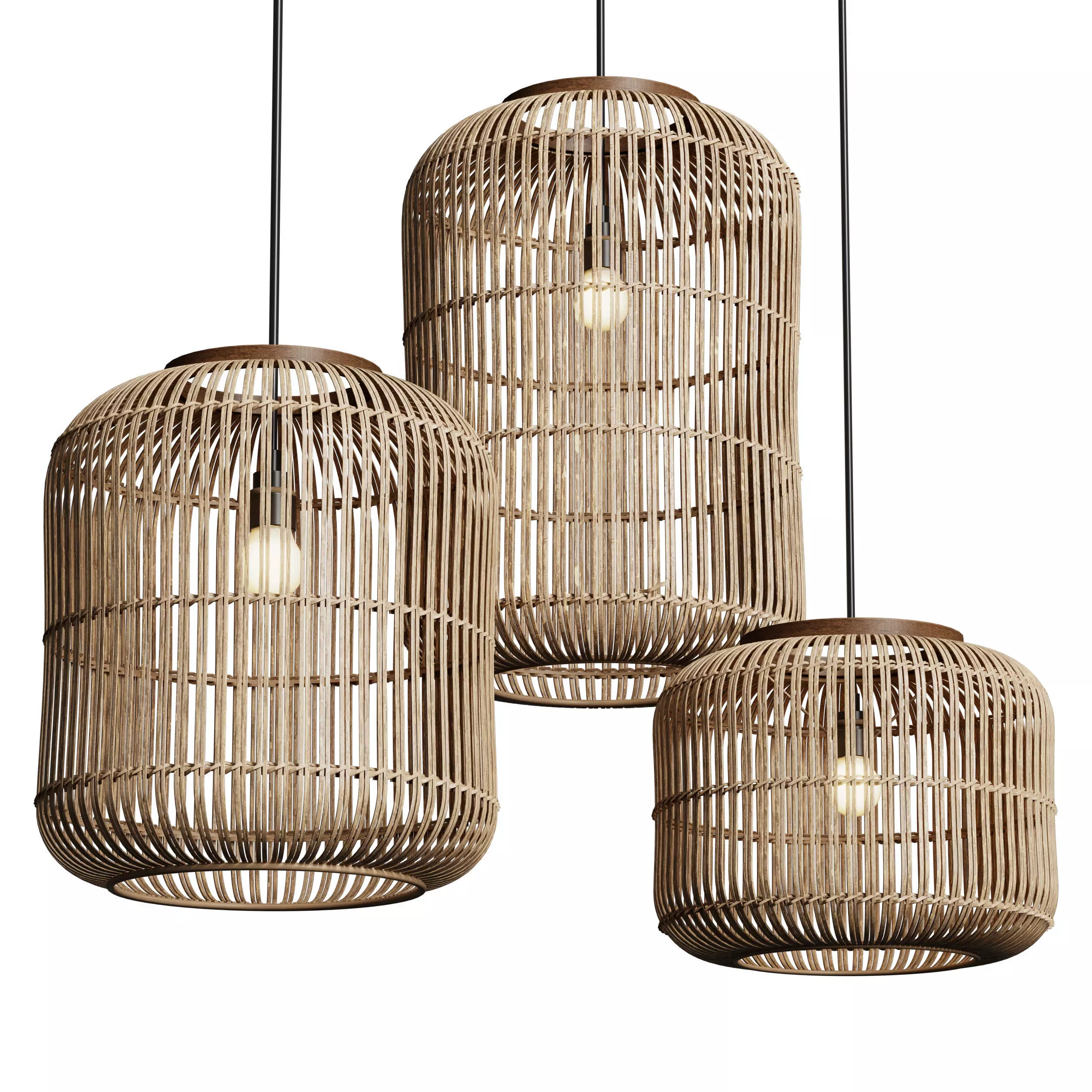 Natural Rattan Hanging Lamp file Low-poly 3D model_0