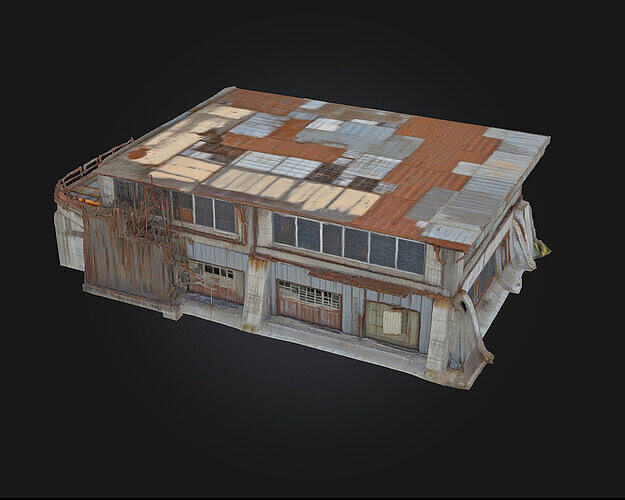 Warehouse Patchwork  Industrial Charm with Makeshift Repairs 3D model 4