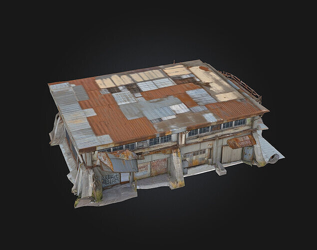 Warehouse Patchwork  Industrial Charm with Makeshift Repairs 3D model 2
