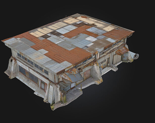 Warehouse Patchwork  Industrial Charm with Makeshift Repairs 3D model 6