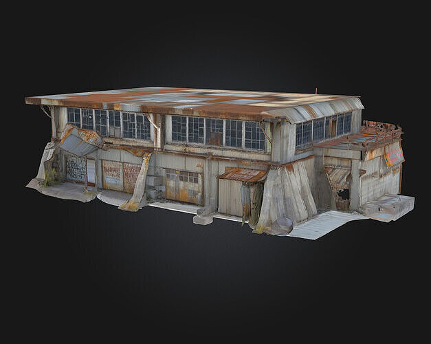 Warehouse Patchwork  Industrial Charm with Makeshift Repairs 3D model 5