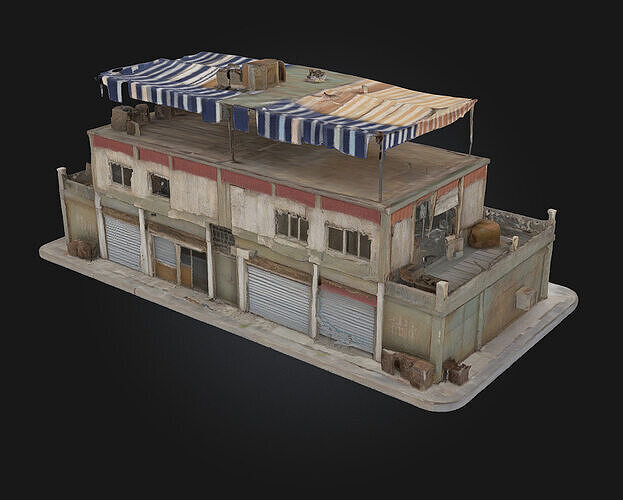 Rooftop Bazaar Building  Marketplace Bustling Above the City 3D model 4
