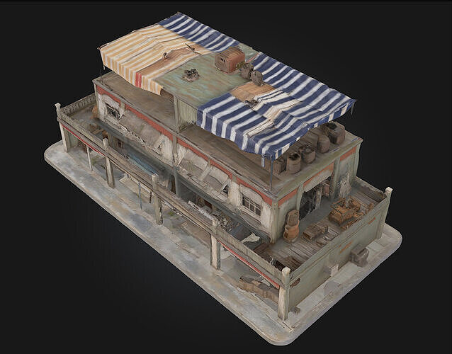 Rooftop Bazaar Building  Marketplace Bustling Above the City 3D model 6
