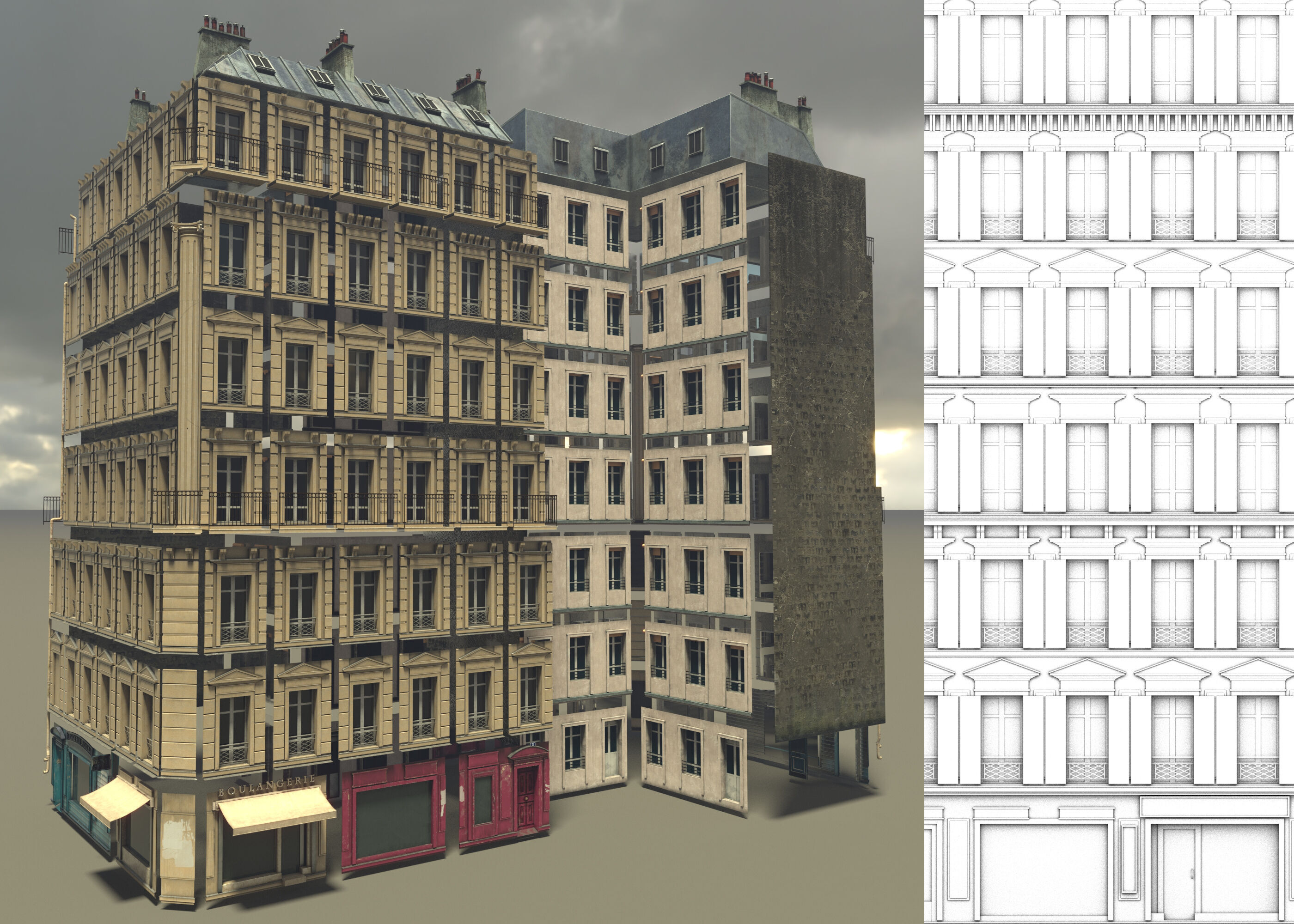 Building Corner Chic modular Low-poly 3D model_1