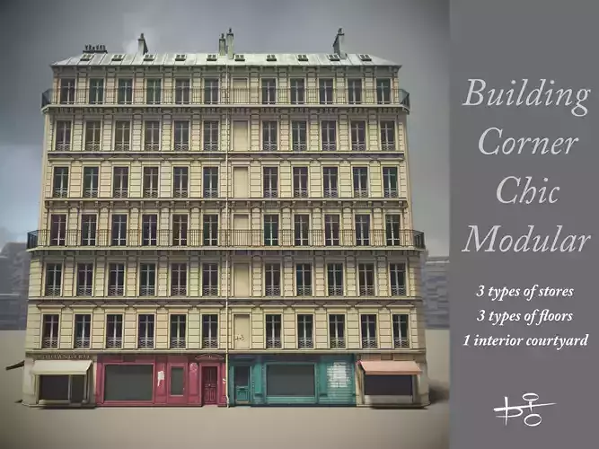 Building Corner Chic modular Low-poly 3D model