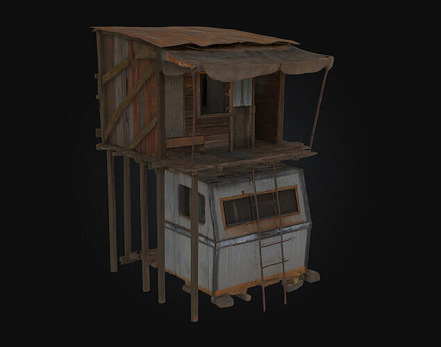 Rustic Cabin on Wheels  Mobile Comfort with Countryside Charm 3D model 2