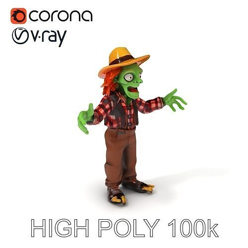 Zombie Farmer Character Model  Rigged for Animation and Gaming Low-poly 3D model