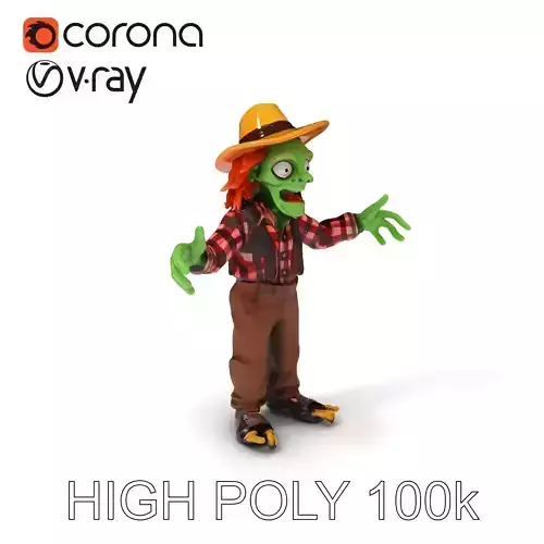 Zombie Farmer Character Model  Rigged for Animation and Gaming Low-poly 3D model