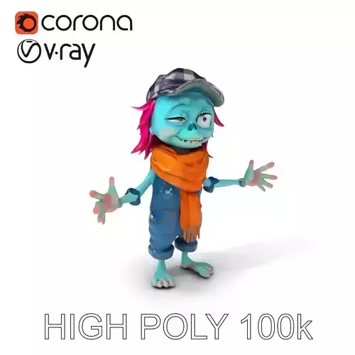 Whimsical Zombie Child with Cap and Scarf Character Model Low-poly 3D model