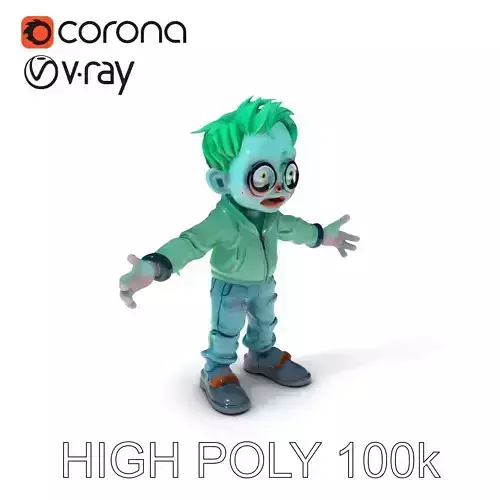 Cartoon Zombie Boy with Teal Hair Ready for Animation Low-poly 3D model