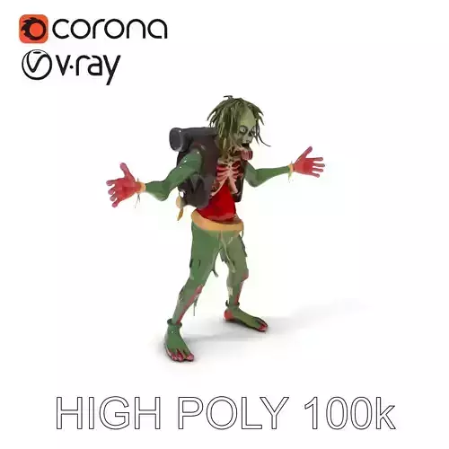 Undead Zombie with Backpack  HighDetail D Model for Games and... Low-poly 3D model