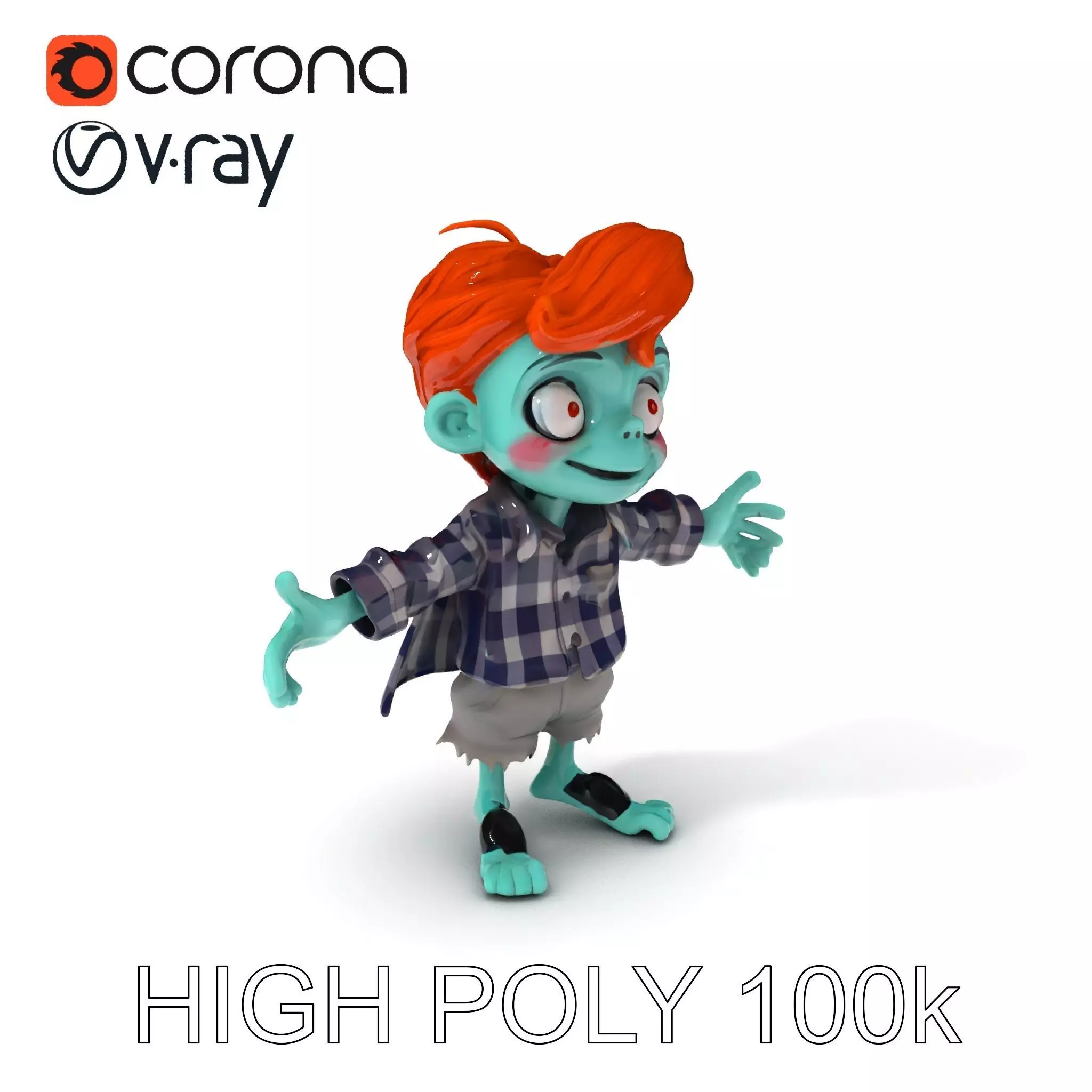 Cheerful Zombie Kid with Red Hair D Character Model Low-poly 3D model