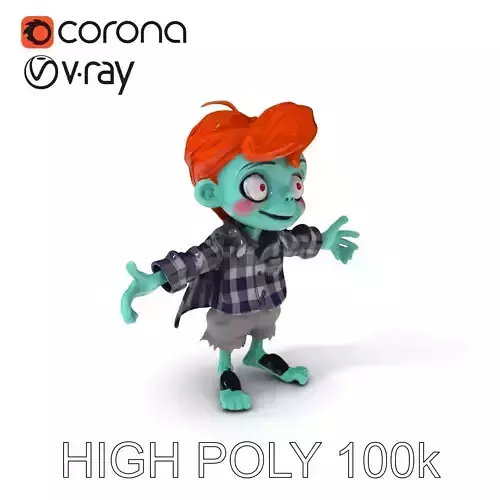 Cheerful Zombie Kid with Red Hair D Character Model Low-poly 3D model