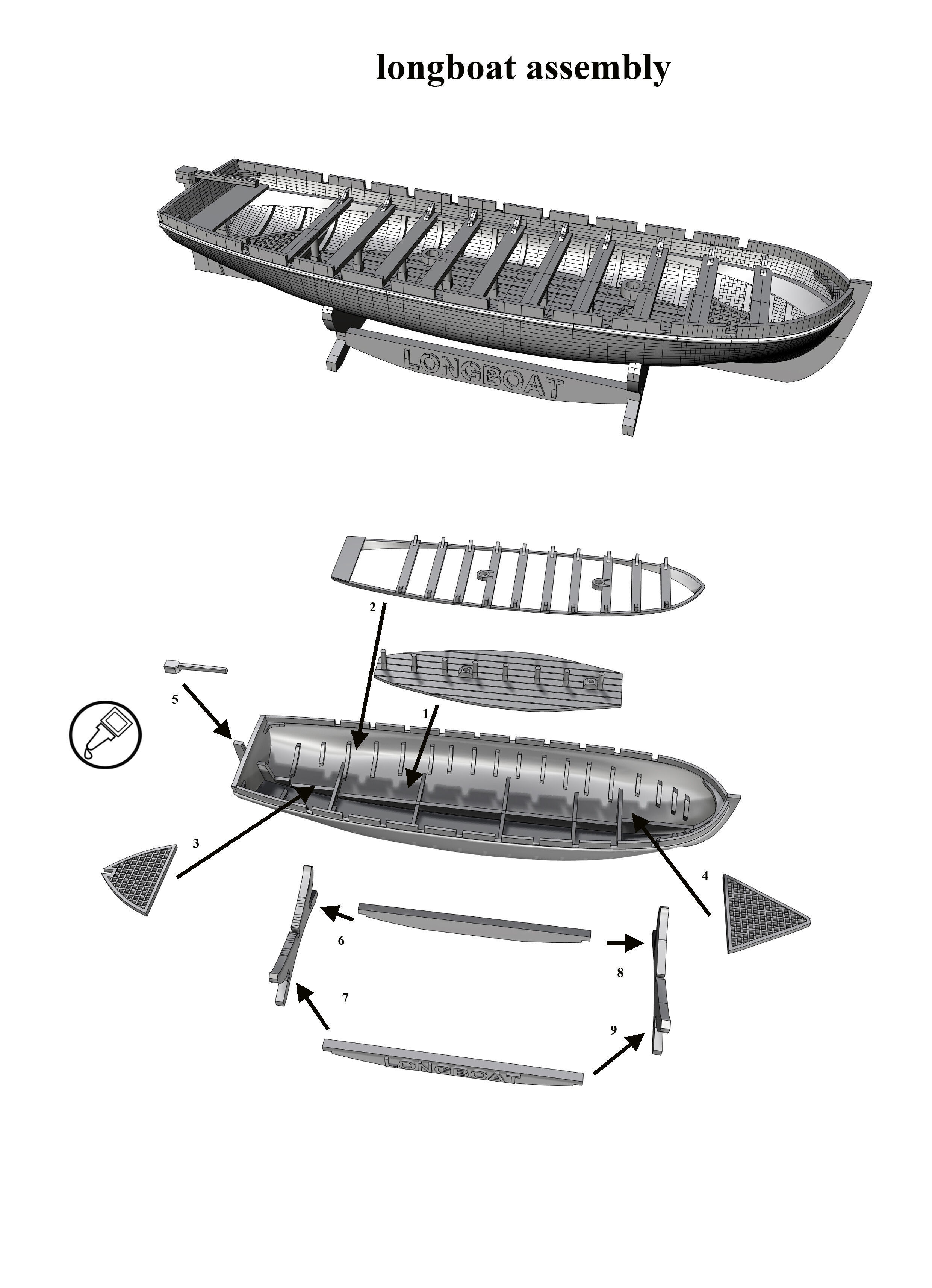 Longboat 100 Scale 3D Printable Model for Ship Dioramas 3D model_12