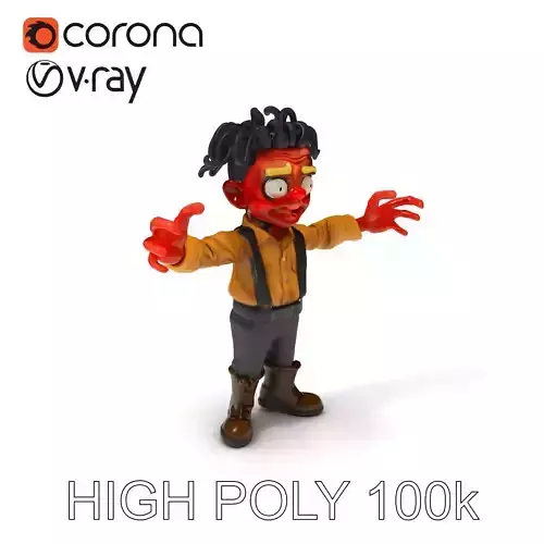 Cartoon Zombie Character Model with Twisted Hair and Expressi... Low-poly 3D model
