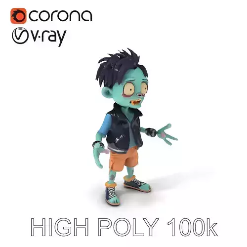 Cartoon Zombie Kid  Stylish Undead Character Model for Games Low-poly 3D model