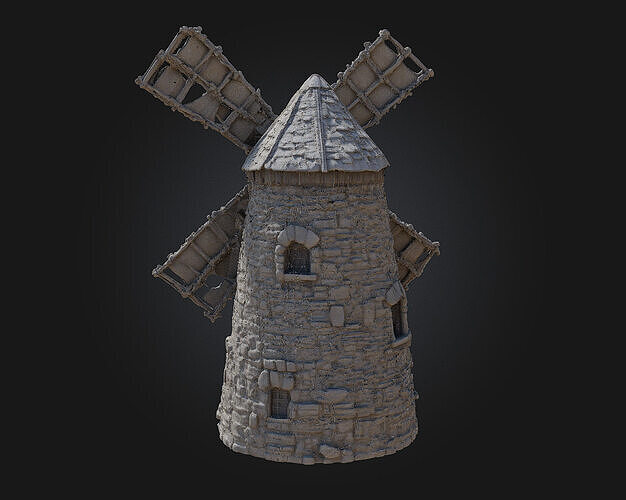 Stone Windmill  Timeless Elegance of Old-World Agriculture 3D model 5