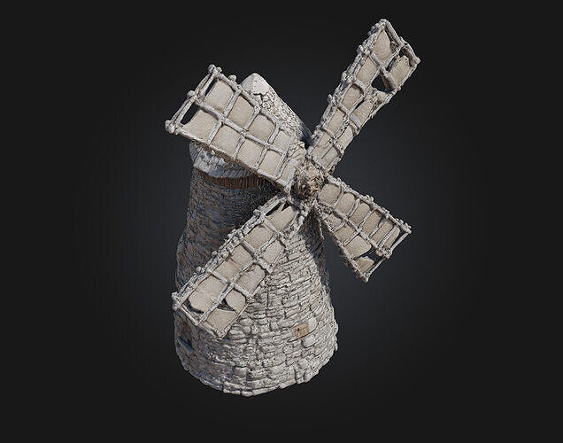 Stone Windmill  Timeless Elegance of Old-World Agriculture 3D model 7