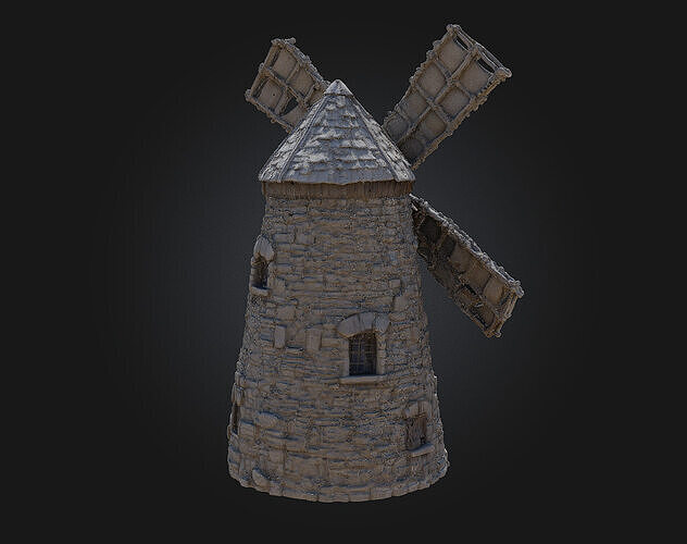 Stone Windmill  Timeless Elegance of Old-World Agriculture 3D model 6