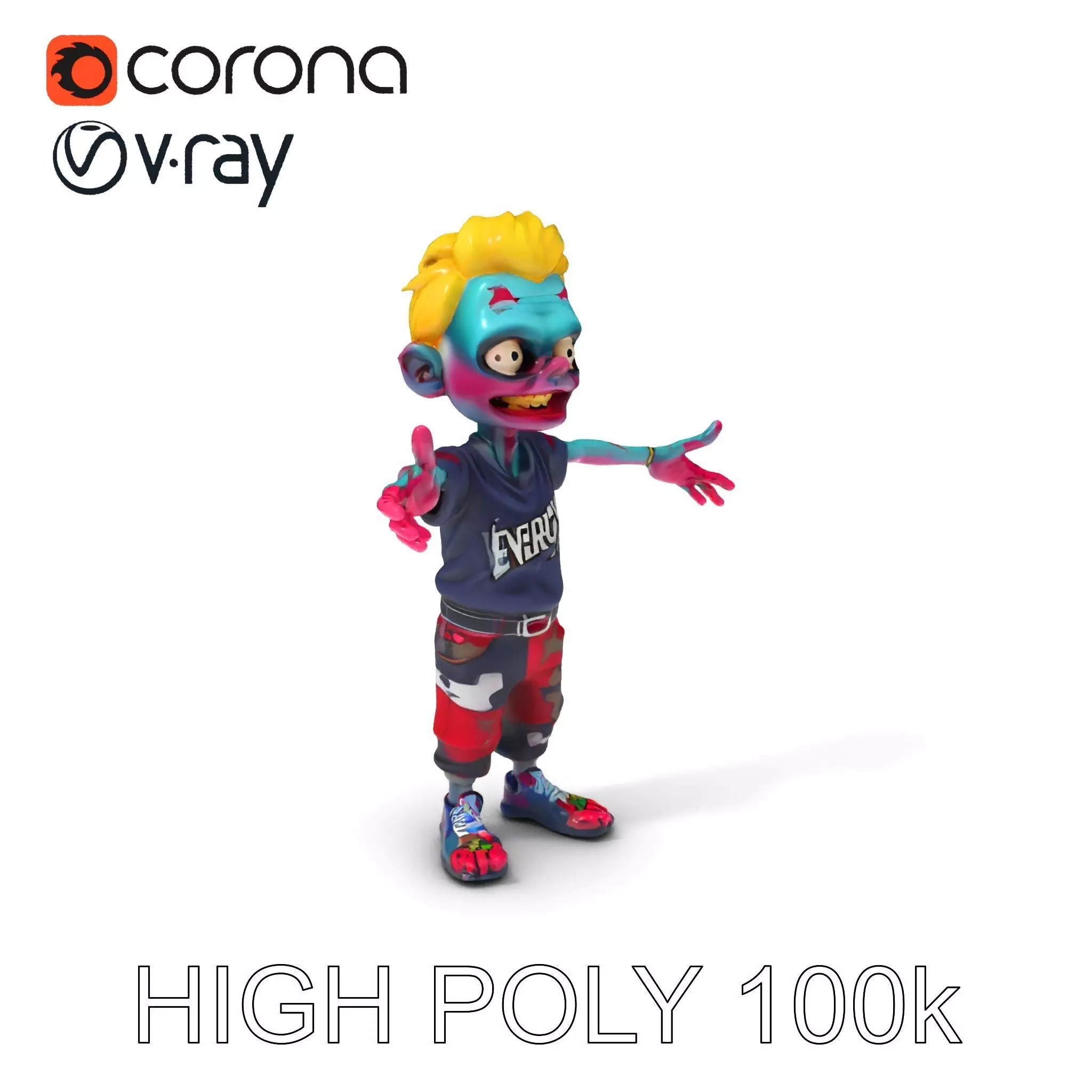 Energetic Zombie Character Model with Casual Outfit and Vibra... Low-poly 3D model