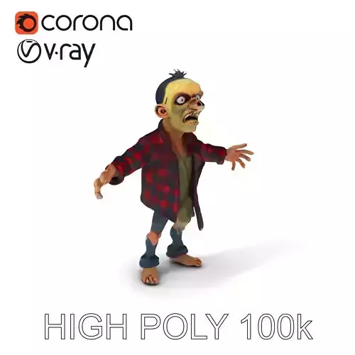 Cartoon Zombie Character Model with Plaid Shirt and Tattered Jeans