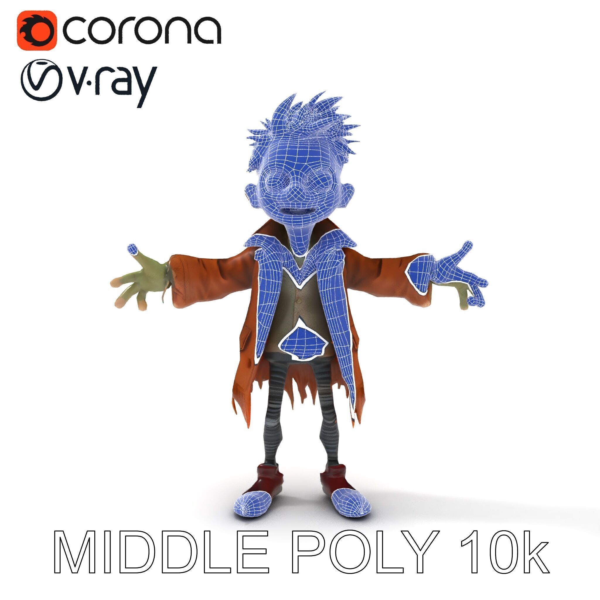 Quirky Goblin with Orange Hair and Tattered Coat D Character ... Low-poly 3D model_28