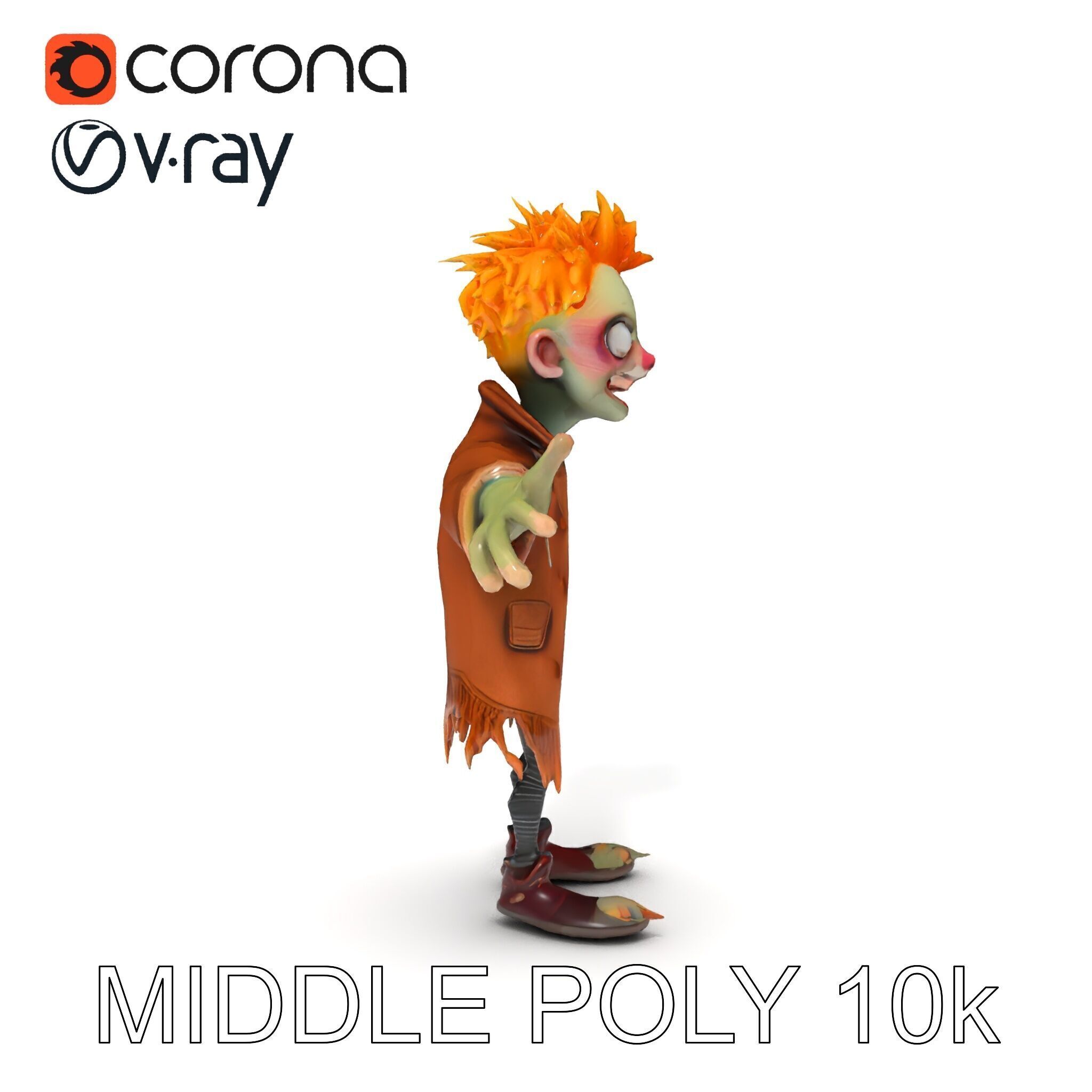 Quirky Goblin with Orange Hair and Tattered Coat D Character ... Low-poly 3D model_37