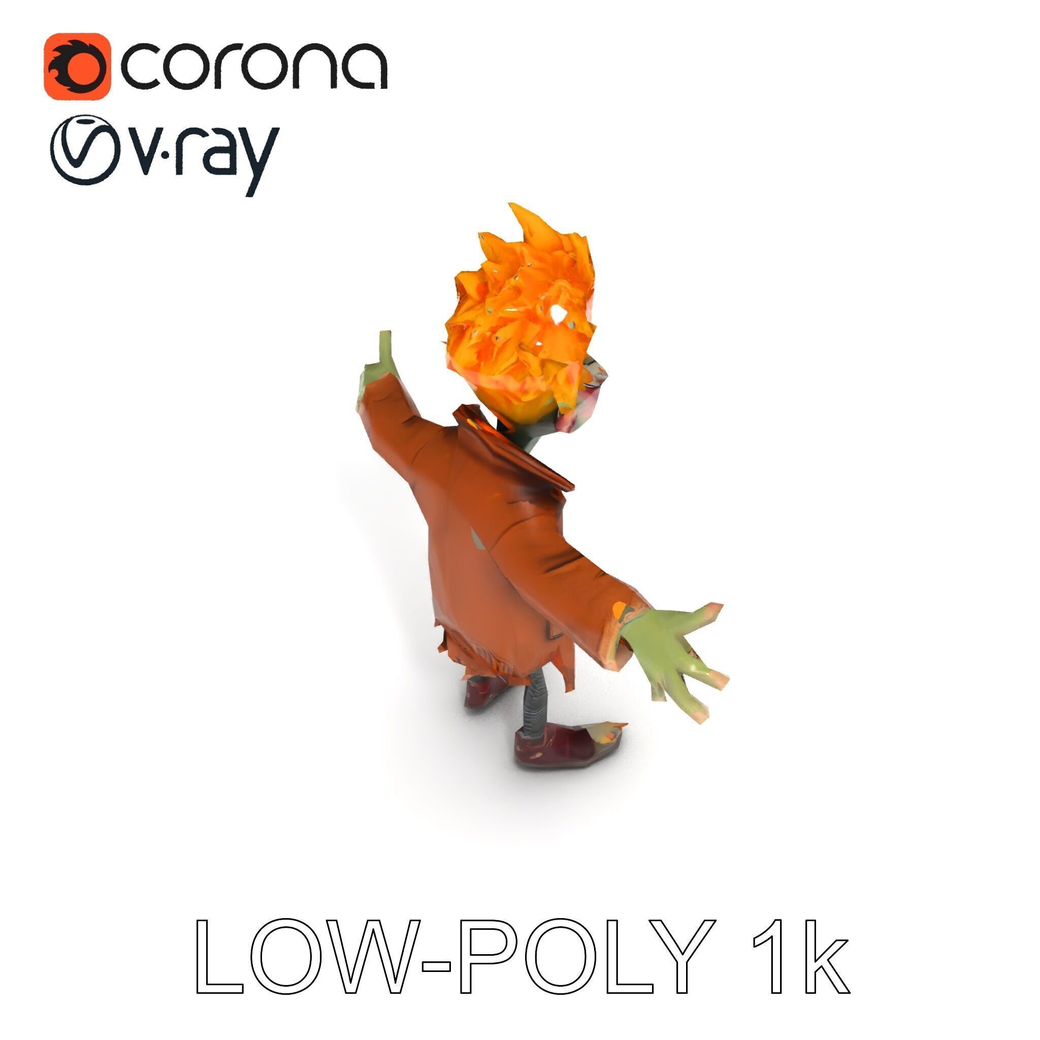 Quirky Goblin with Orange Hair and Tattered Coat D Character ... Low-poly 3D model_26